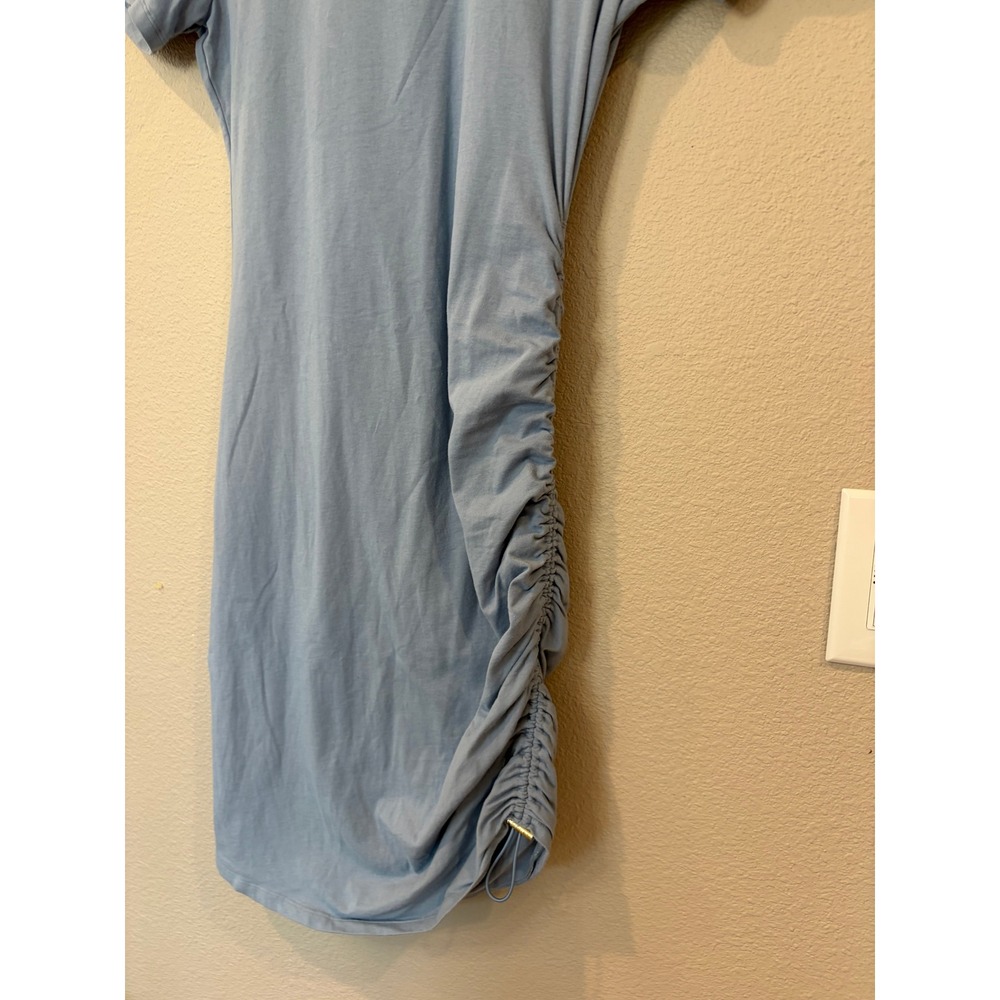 Michael Kors Ruched Side T-Shirt Dress Medium Light Blue Adjustable Drawstring - Picture 5 of 9